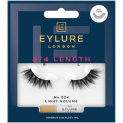 The Eylure 3/4 Length Lashes - 024, known for their light volume and subtle cat-eye effect, come in eco-friendly packaging. These vegan lashes include a small adhesive tube, offering a stunning look while being planet-friendly.